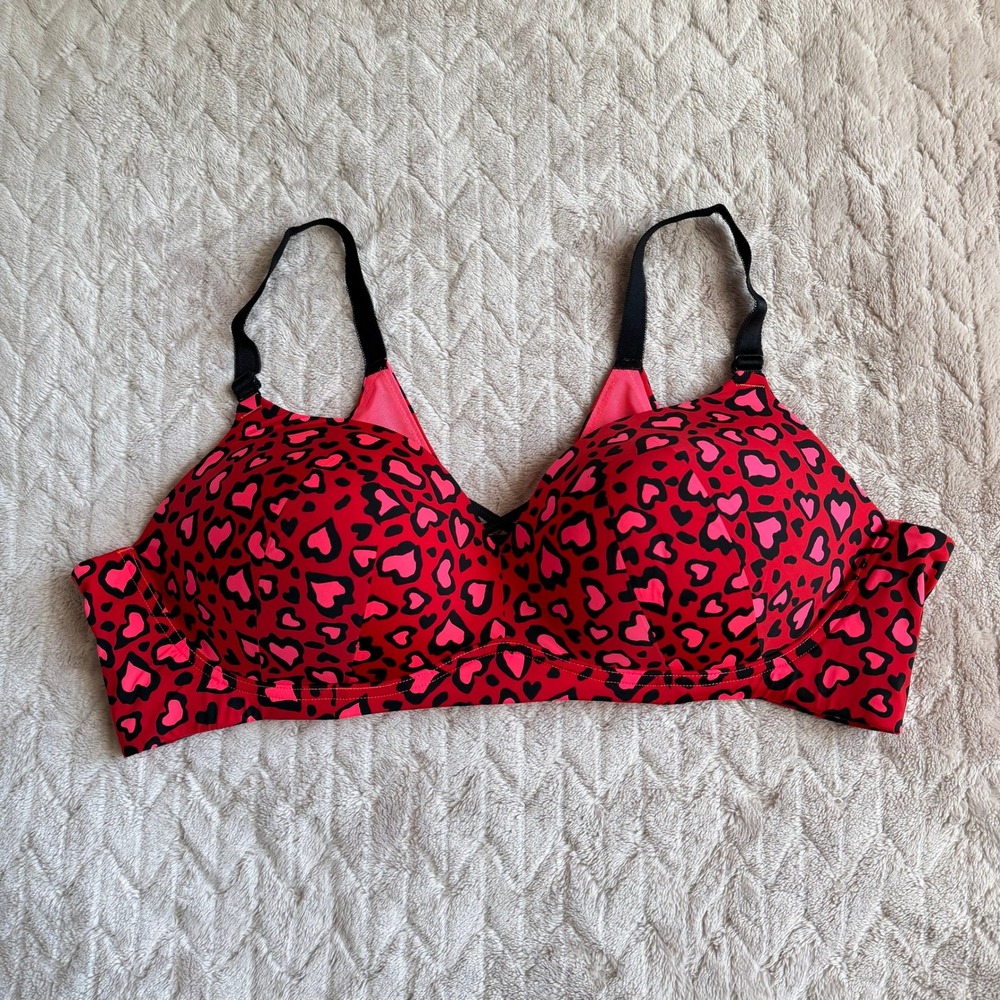 Torrid Dream Wire-Free Push-Up Bra 50B Red Pink Heart Leopard Animal Print